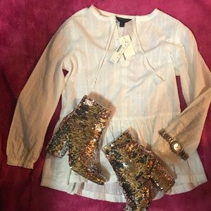 J crew white tassel tie peplum top NWT